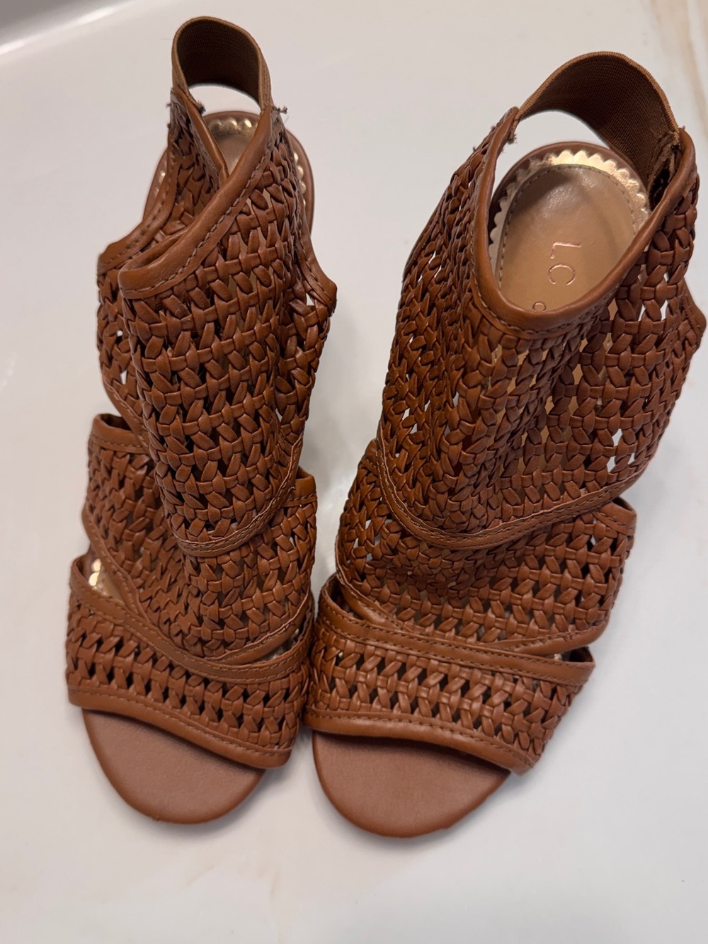 LC Lauren Conrad Woven Brown Slingback Heeled Sandals